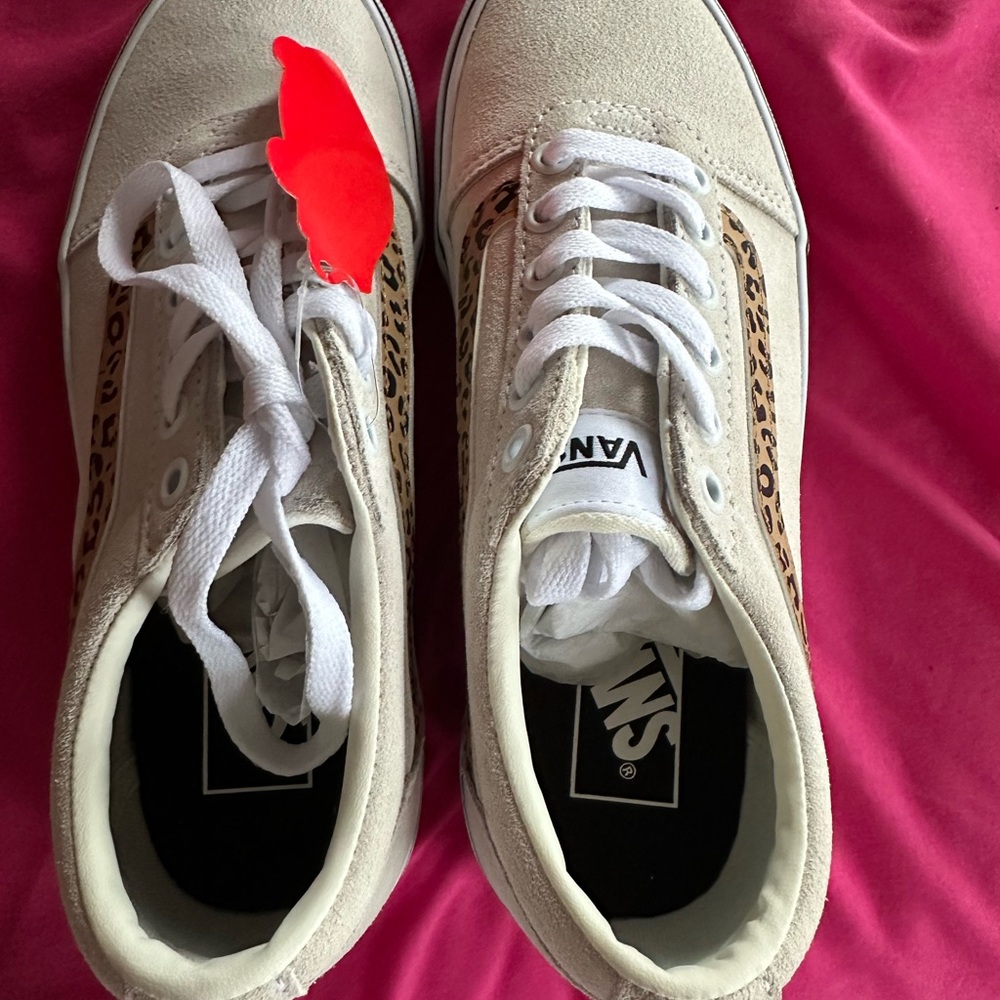 Vans Cream Sneakers with Leopard Accents